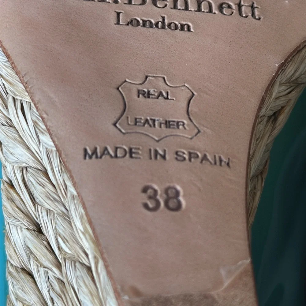 L.K. Bennett London Teal Patent Leather Woven Jute Wedge Heels – Size 38